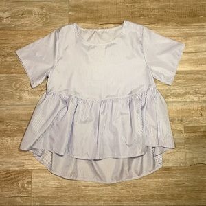 Pinstriped Peplum Short Sleeve Summer Blouse